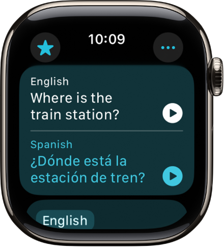 Una pantalla de la app Traducir con una frase en inglés en la parte superior traducida al español en la parte inferior.