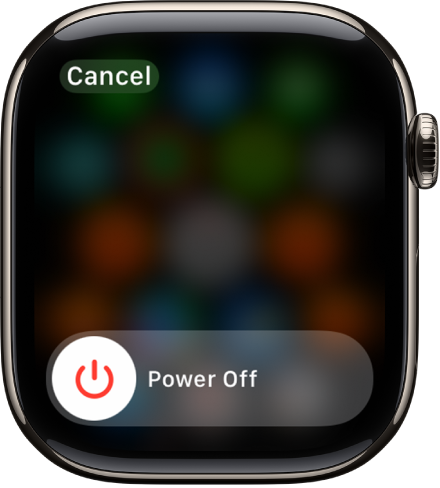 L’écran de l’Apple Watch affichant le curseur Éteindre. Faites glisser le curseur pour éteindre l’Apple Watch.