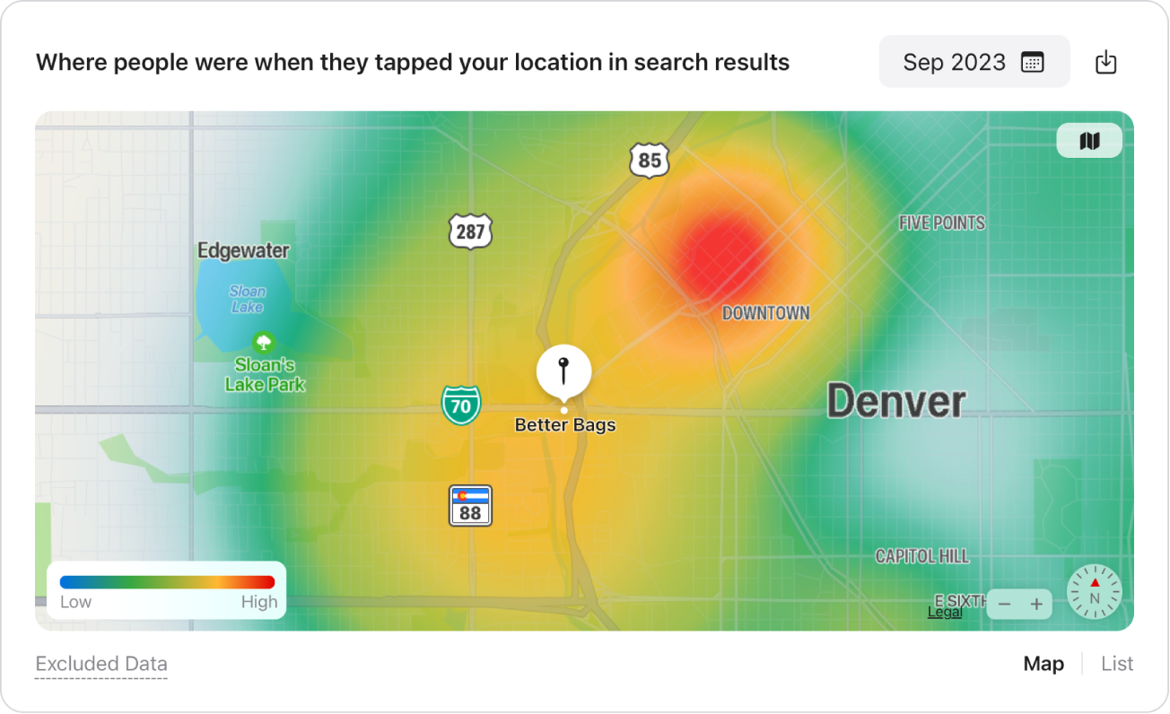 Daten des Moduls für räumliche Einblicke: Heat Map.