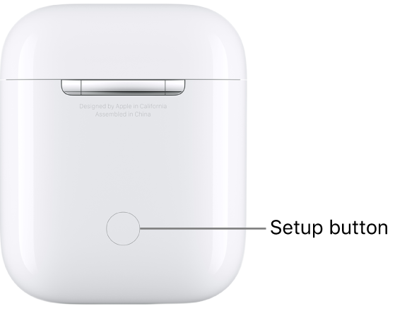 The setup button in the center of the back of the AirPods 1 and 2 charging case.