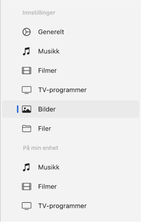 Bilder er markert i sidepanelet.
