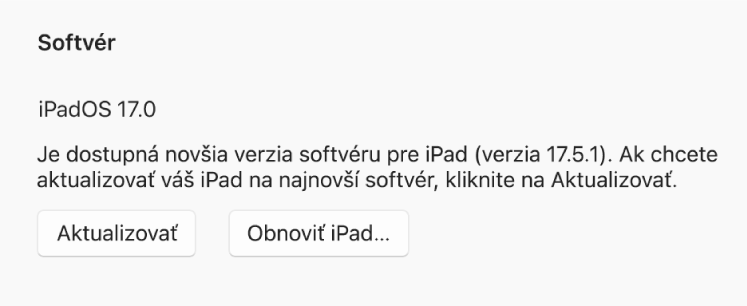 Vedľa tlačidla Obnoviť zariadenie sa zobrazuje tlačidlo Aktualizovať.