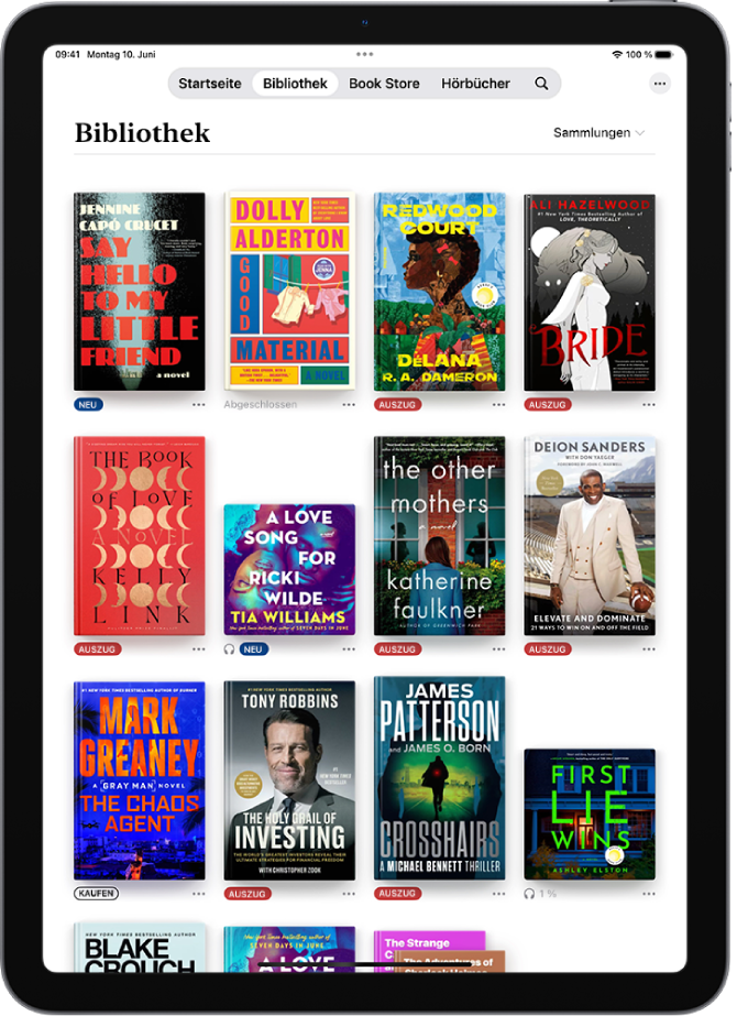 Der Bildschirm „Bibliothek“ in der App „Bücher“.