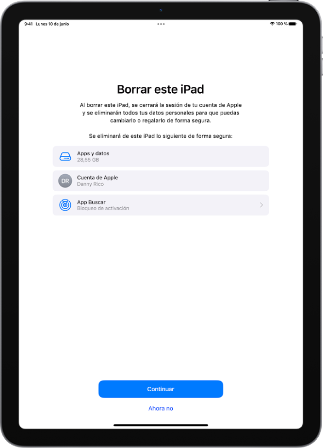 La pantalla “Borrar este iPad”.