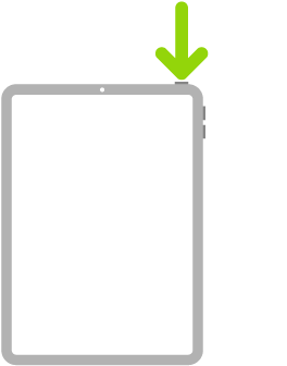 En illustrasjon av iPad med en pil som peker mot toppknappen.