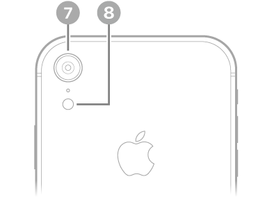 iPhone XR 后视图。后置摄像头和闪光灯位于左上方。