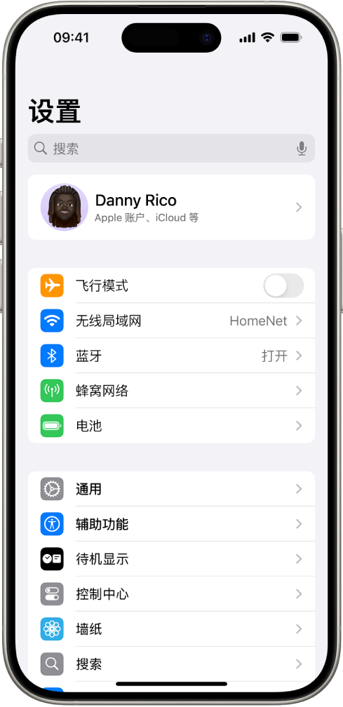 “设置”屏幕，显示 iPhone 已接入名为 HomeNet 的无线局域网。