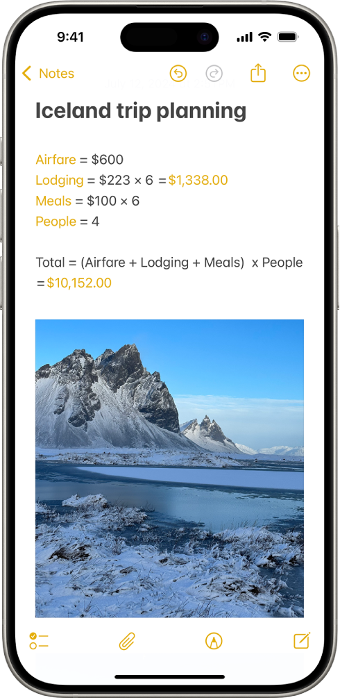 Una nota per planificar un viatge, amb un càlcul de les despeses del viatge i una foto.