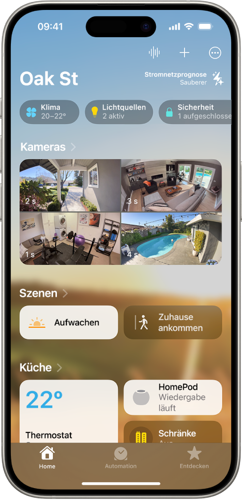 Der Bildschirm „Mein Zuhause“ in der App „Home“