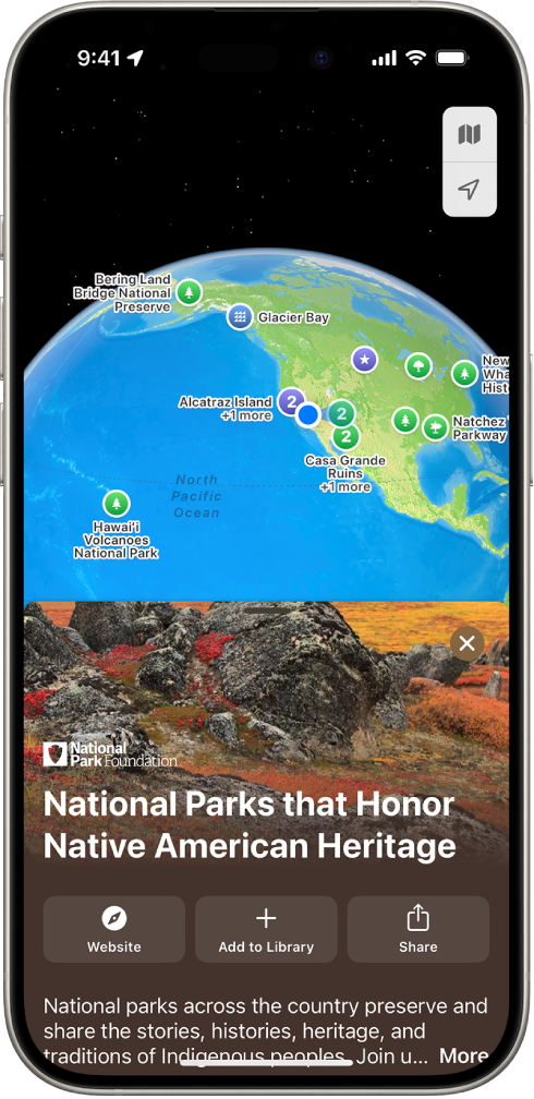  The Maps app showing a guide about underwater locations.