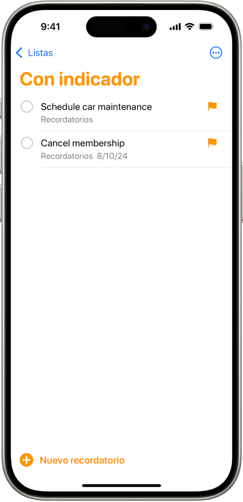 Una pantalla de Recordatorios con una lista inteligente que contiene todos los ítems marcados.