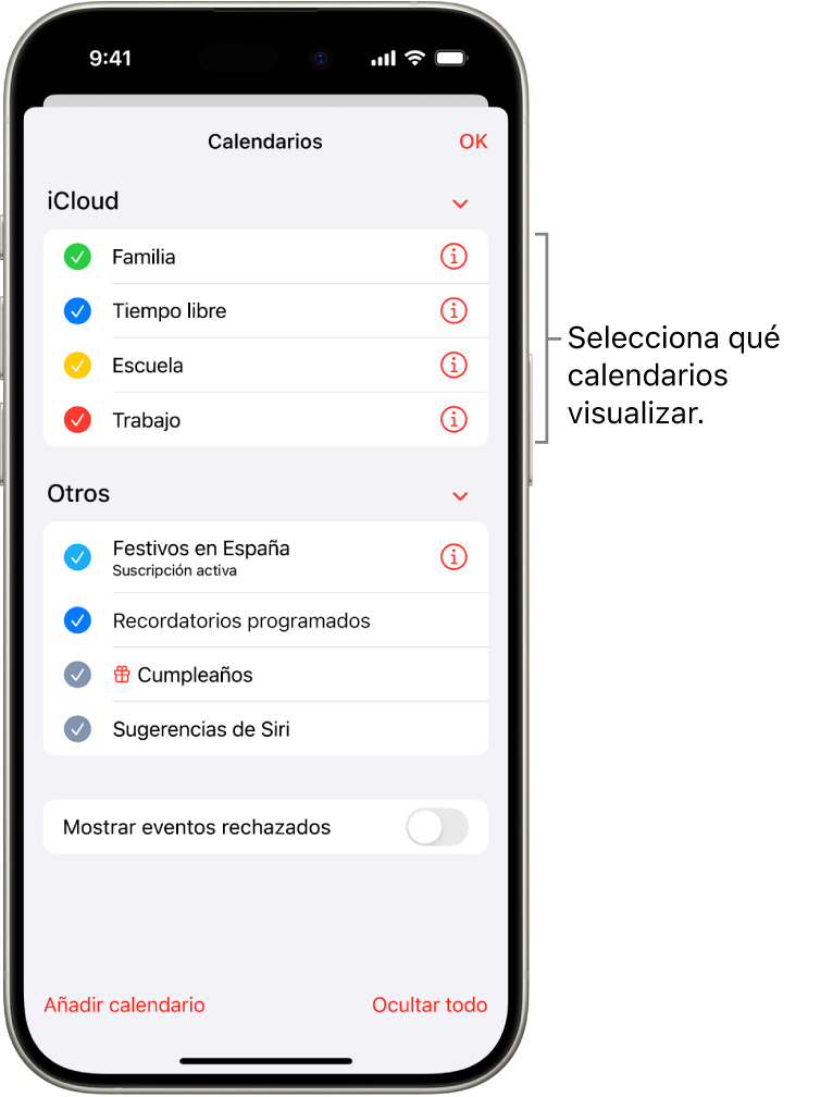 Configurar varios calendarios en el iPhone - Soporte técnico de Apple (ES)
