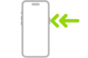 Attēls, kurā redzams iPhone tālrunis ar divām bultiņām, kas norāda dubultskāriena veikšanu sānu pogai augšējā labajā malā.