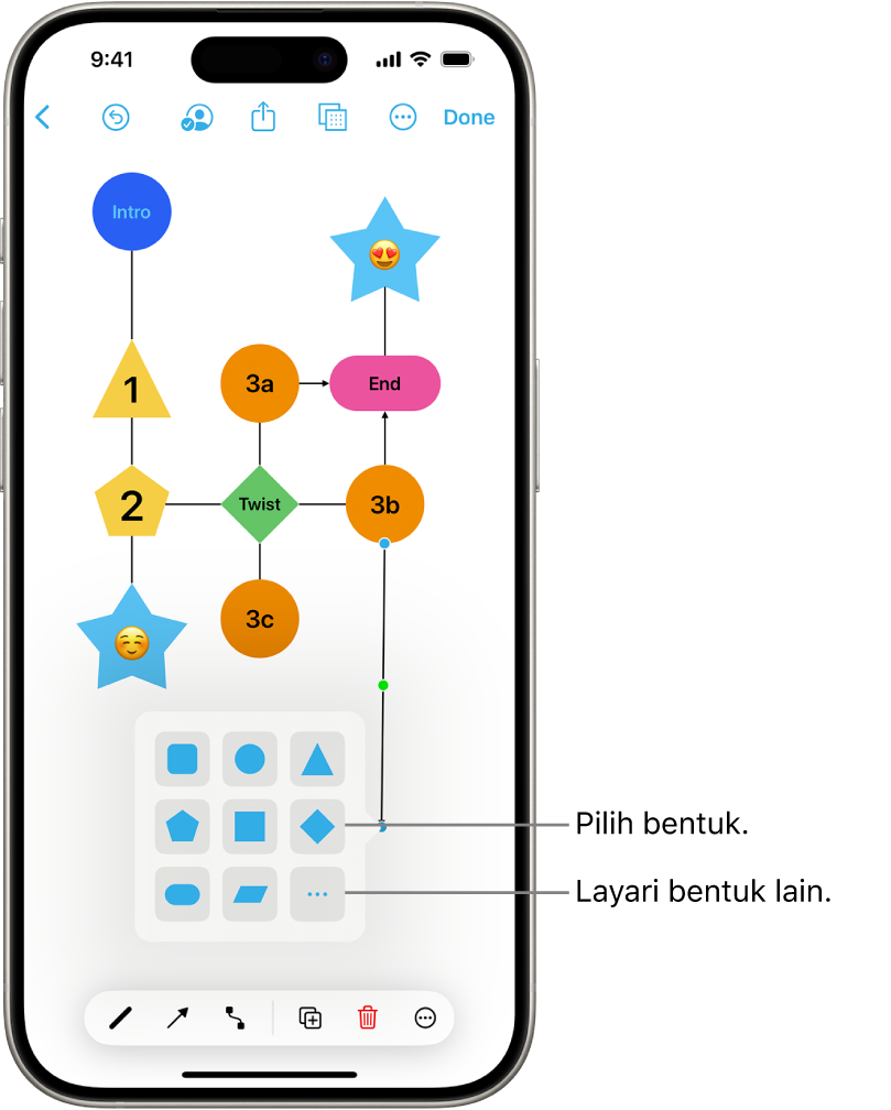 Diagram dengan bentuk baharu ditambah.