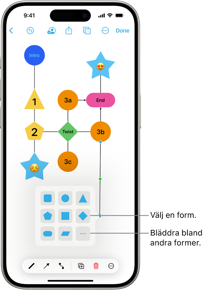 Ett diagram med en ny form som läggs till.