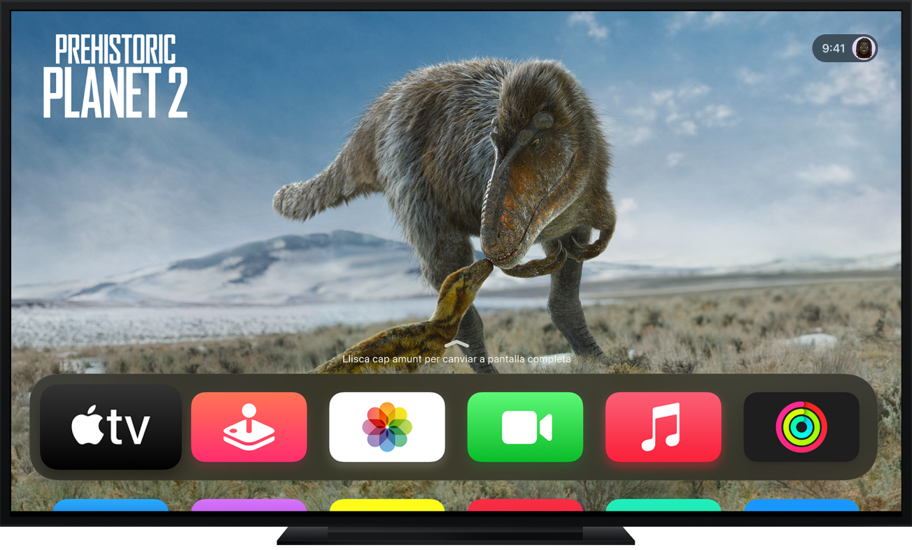 Un Apple TV en el qual es mostra la pantalla d’inici