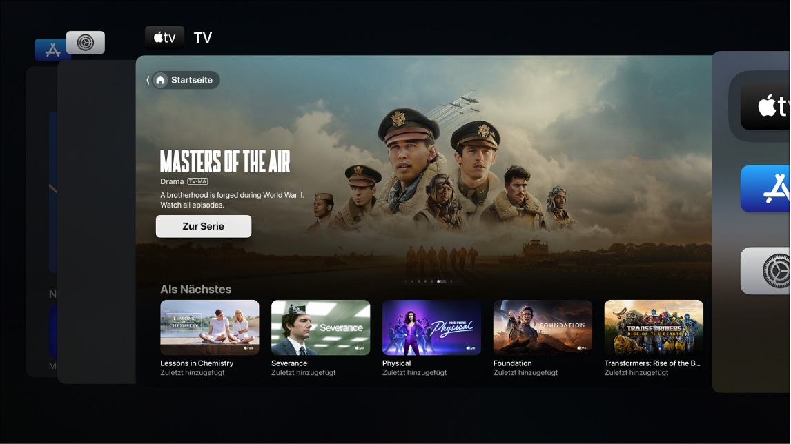 Apple TV-Bildschirm mit App-Umschalter