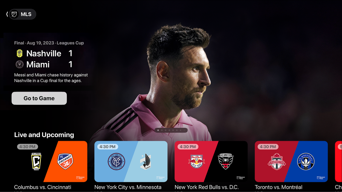 Screen showing MLS Season Pass