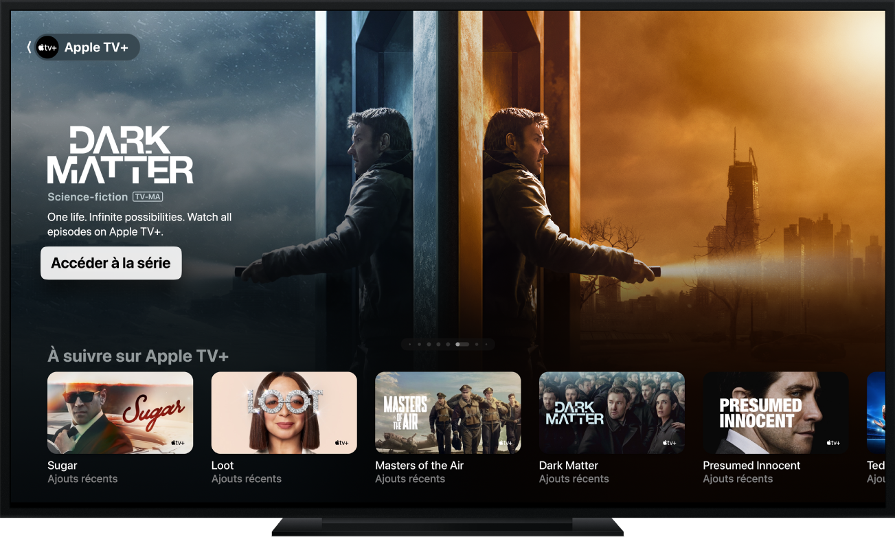 Une Apple TV affichant l’app Apple TV