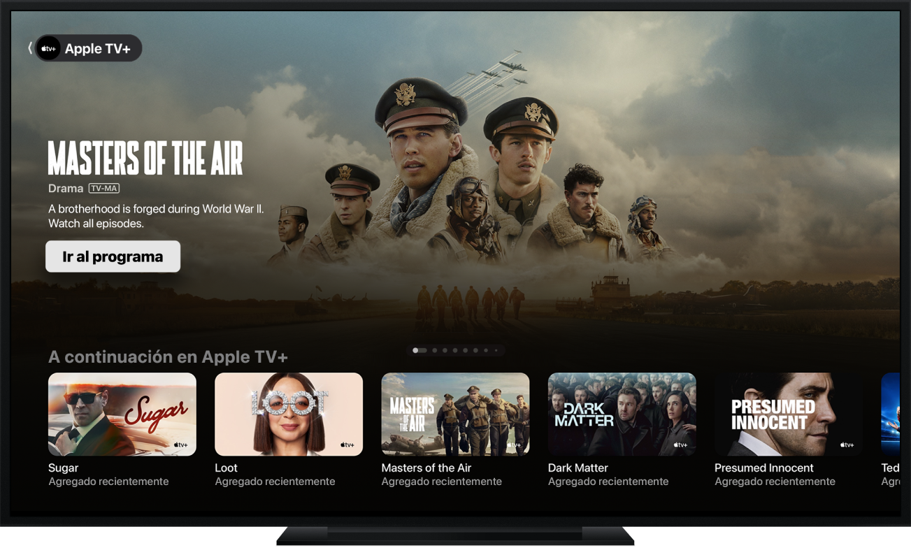 La pantalla de inicio de la app Apple TV