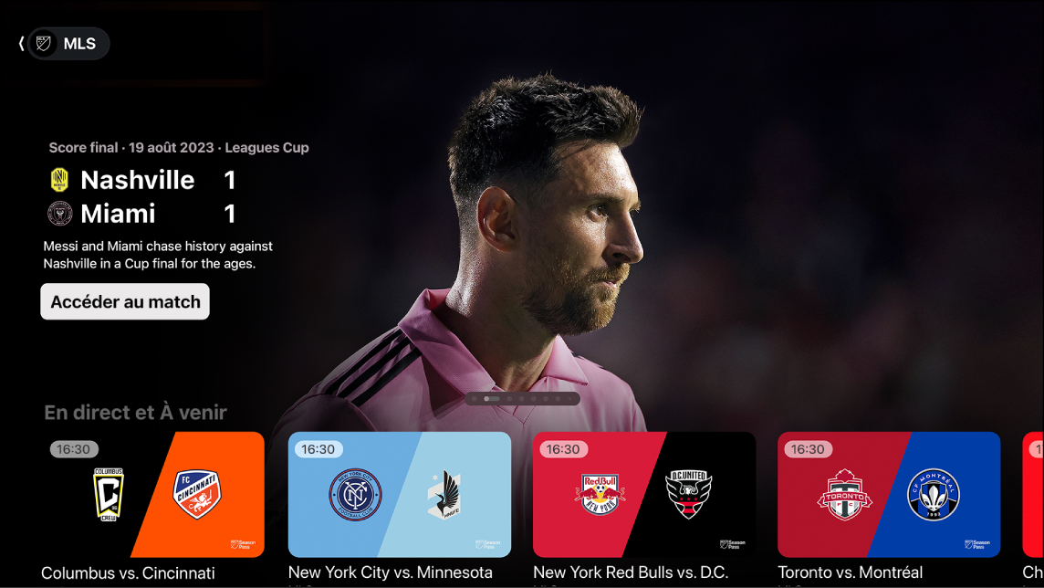 Écran qui affiche la MLS Season Pass