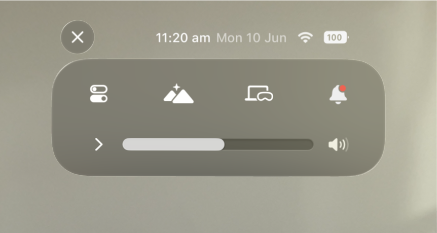 Control Centre open with the battery level showing in the top-right corner.