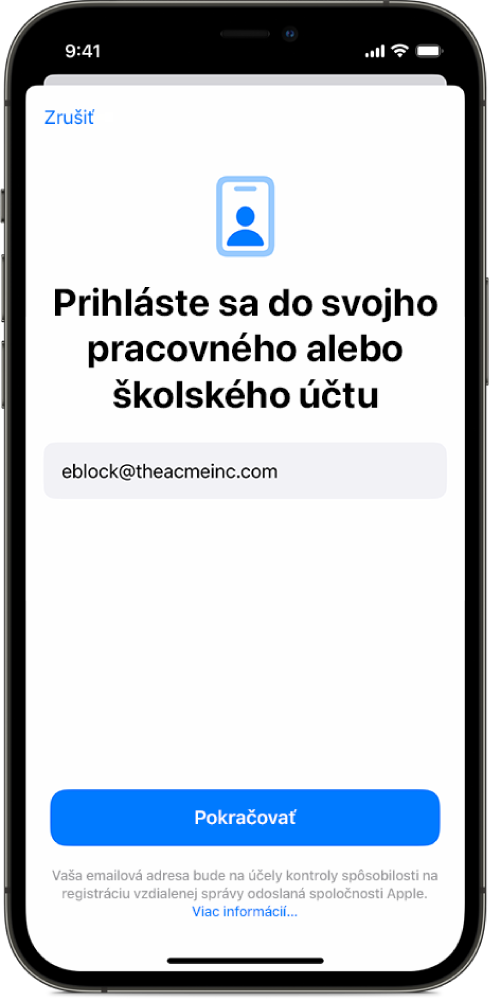 Obrazovka iPhonu s rozhraním registrácie užívateľov.