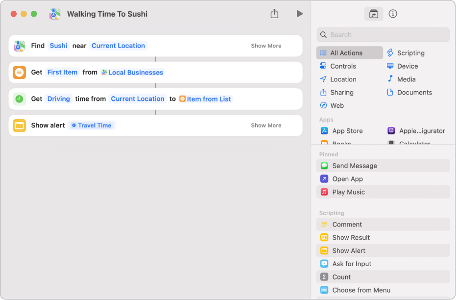 Shortcuts showing variables.