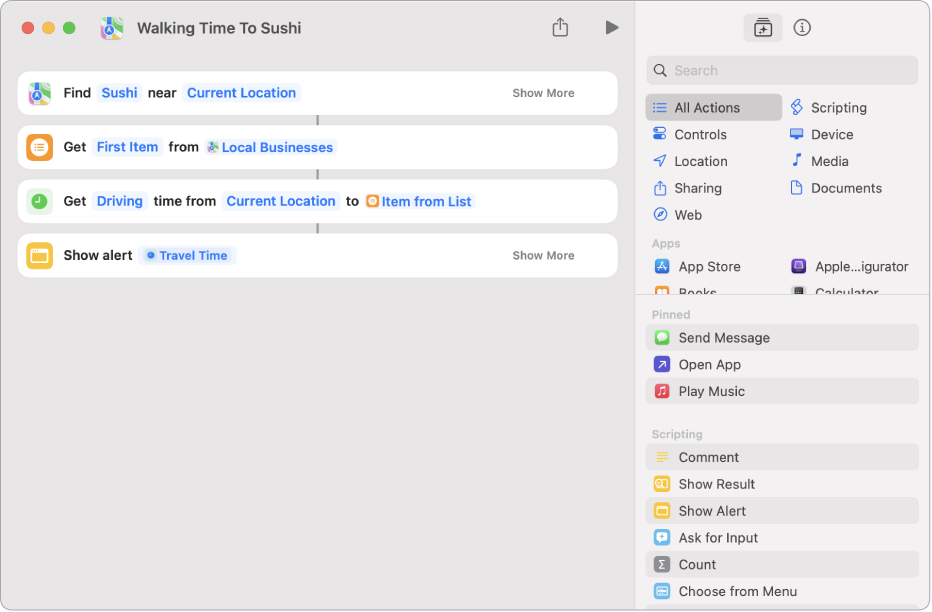 Shortcuts showing variables.