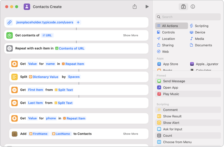 Raccourci affichant les actions « Scinder le texte ».