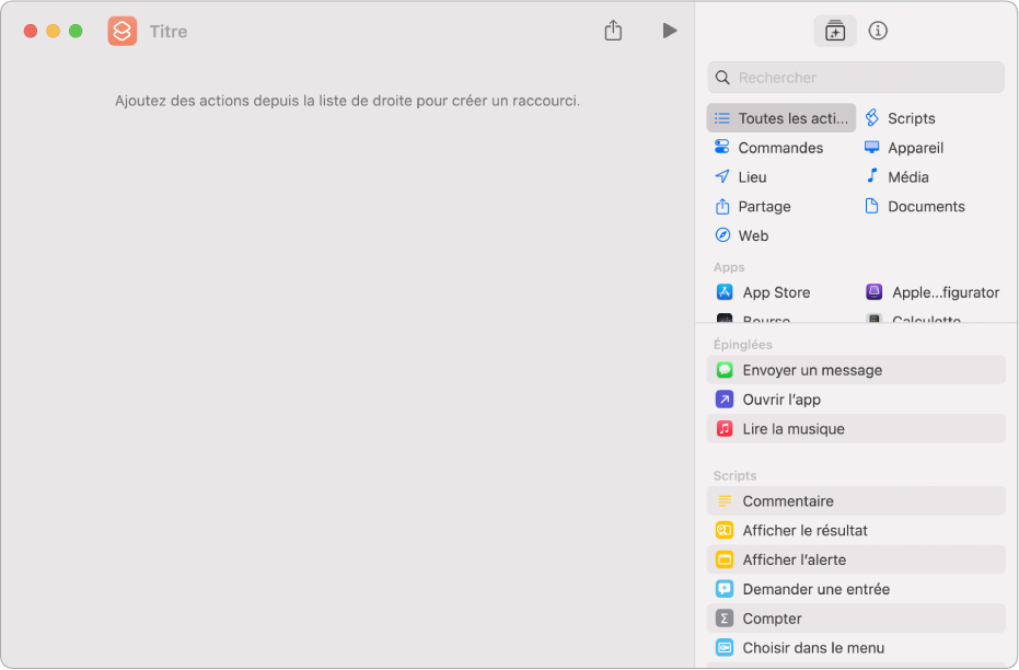 Éditeur de raccourci vide sur le Mac.
