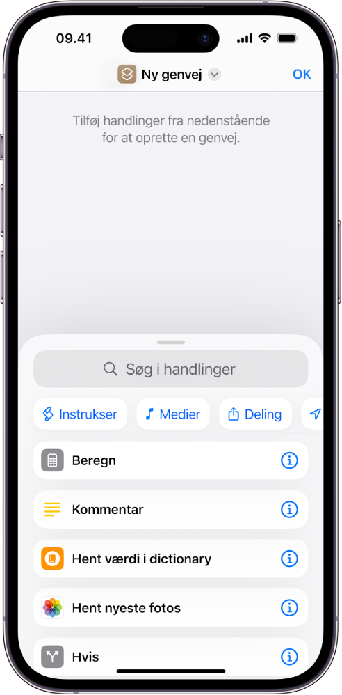 Tomt redigeringsværktøj til genveje på en iPhone.