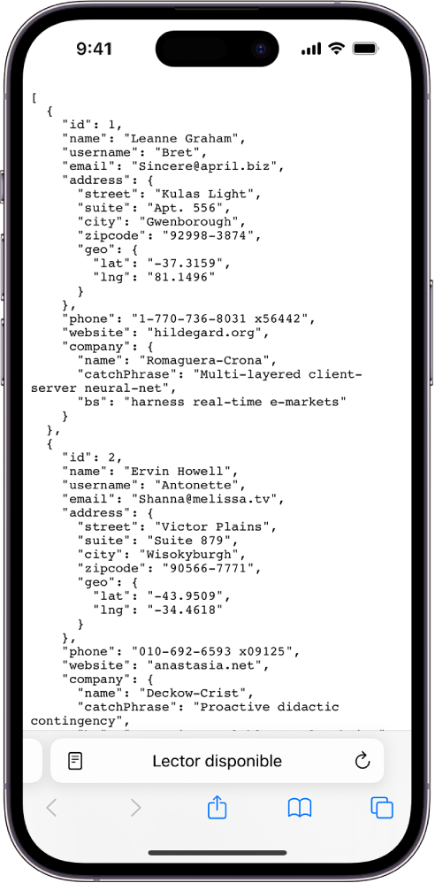 Un ejemplo de datos con JSON