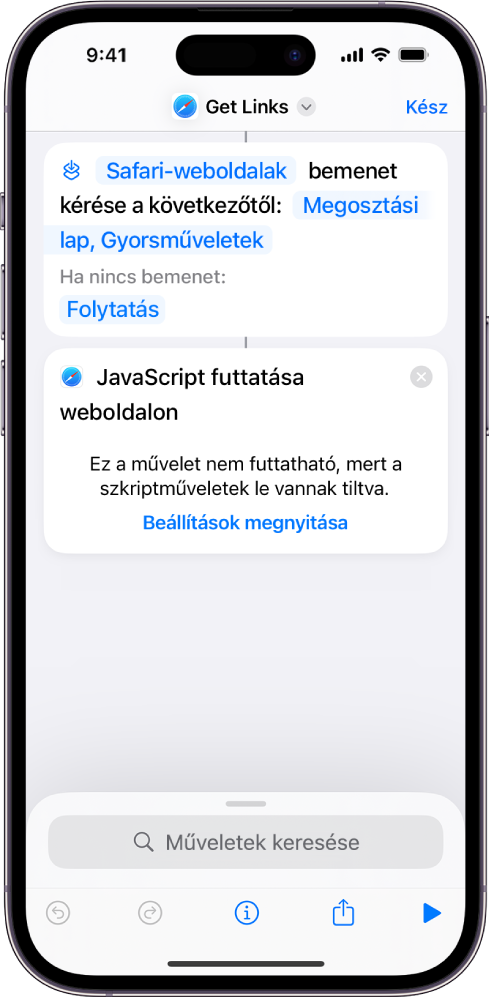 A JavaScript futtatása weboldalon művelet a parancsszerkesztőben.