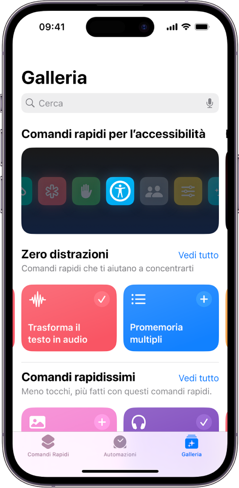 Galleria comandi rapidi.