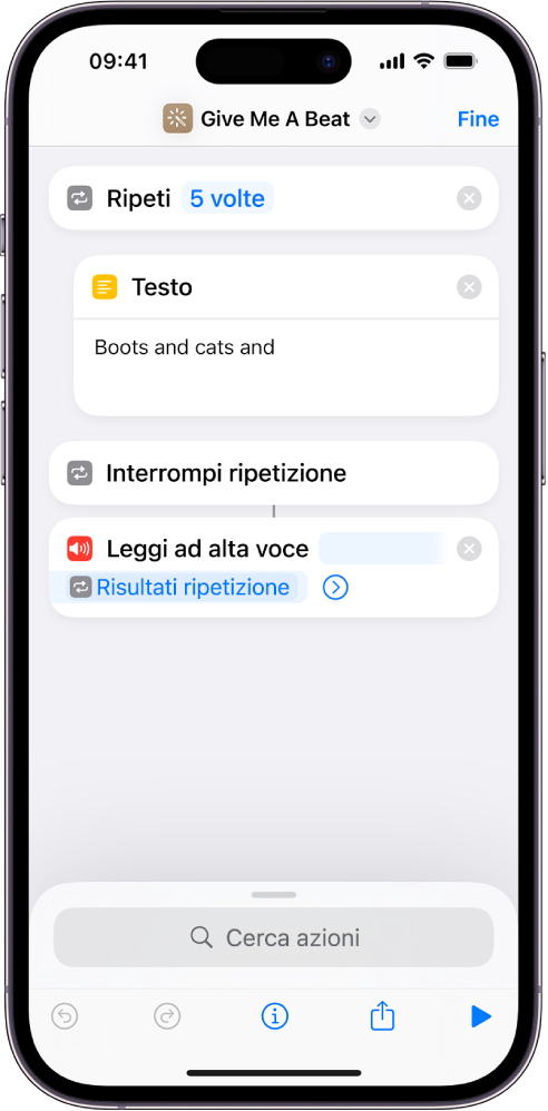 Esempio di azione Ripeti.