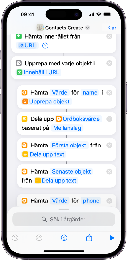 En genväg som visar Dela text-åtgärderna.