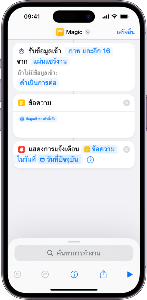 ตัวอย่างตัวแปรในหน้าต่างแก้ไขคำสั่งลัด