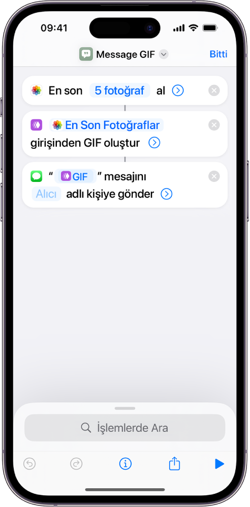 Fotoğrafların hareketli GIF olduğu bir mesaj göndermek için kullanılan işlemleri gösteren kestirme düzenleyici.