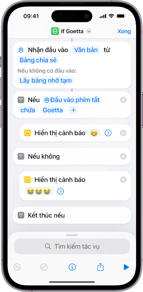 Phím tắt mẫu với các tác vụ “Nếu”.