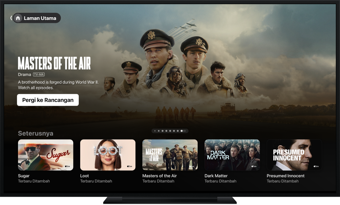 App Apple TV ditunjukkan pada TV