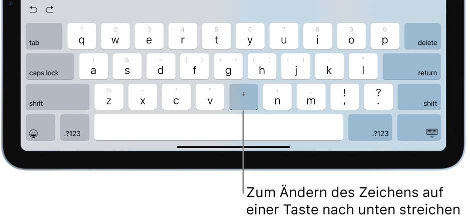 Die Tastatur mit dem Buchstaben „B“, der zu einem Pluszeichen wurde, nachdem auf der Taste nach unten gestrichen wurde.