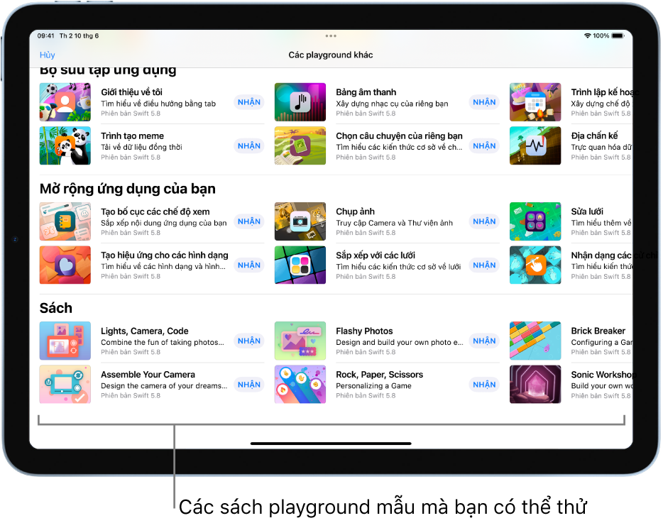 Màn hình Các playground khác đang hiển thị một số sách playground mà bạn có thể thử ở dưới cùng.