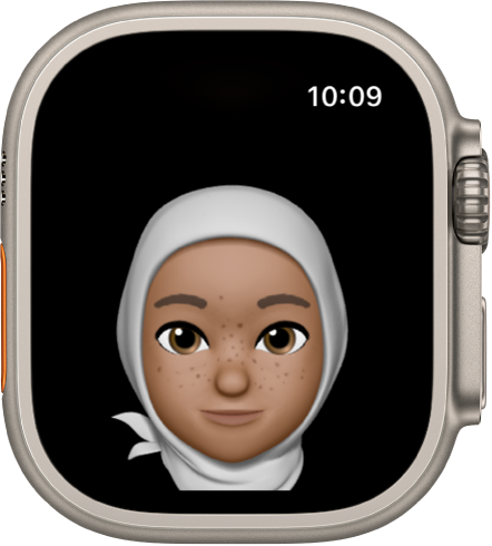 Приложението Memoji на Apple Watch, показващо лице.