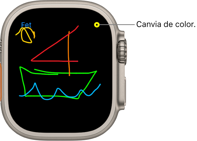 El llenç per dibuixar amb un dibuix al centre i el selector de colors a l’angle superior dret.