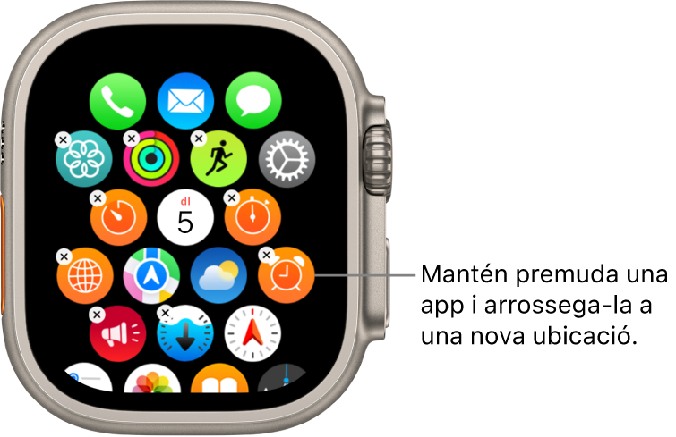 La pantalla d’inici de l’Apple Watch en vista de retícula.