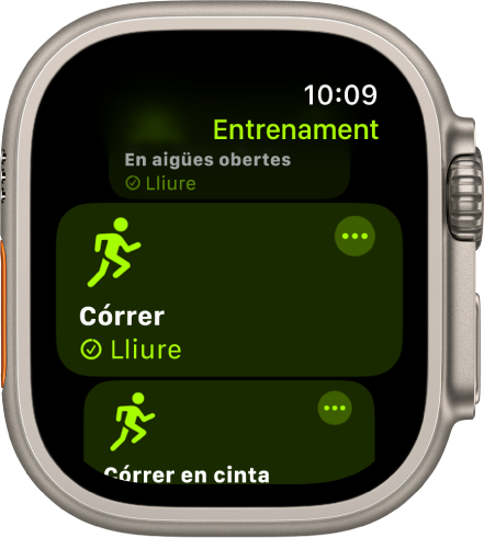 L’app Entrenament amb l’entrenament de córrer ressaltat.
