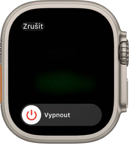 Obrazovka Apple Watch s jezdcem Vypnout. Přetažením jezdce hodinky Apple Watch vypnete.
