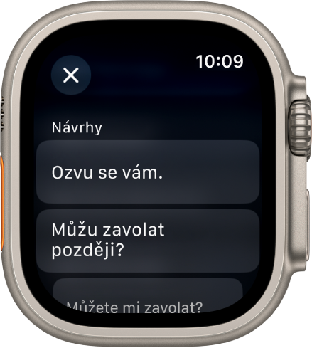 Aplikace Mail se třemi připravenými odpověďmi