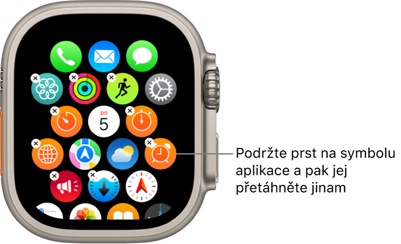 Plocha Apple Watch v zobrazení Mřížka.